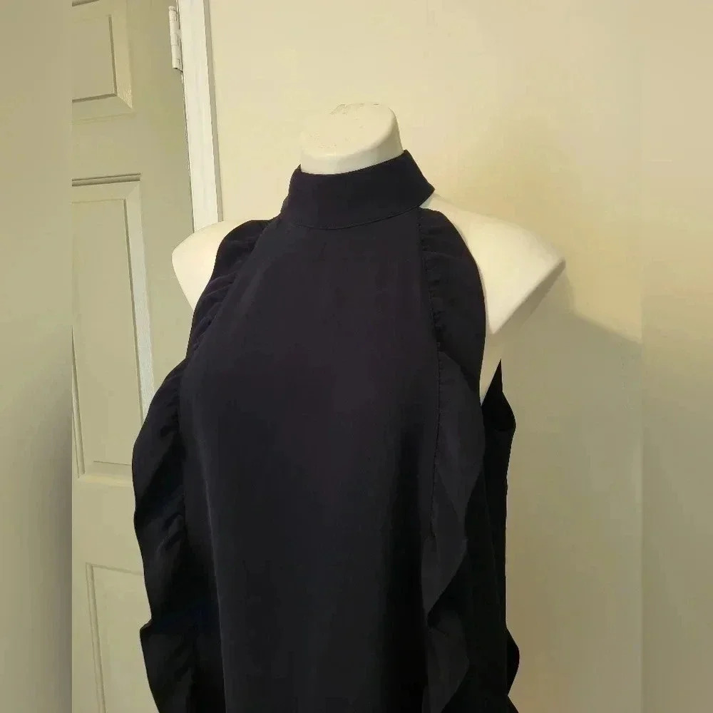 Ted Baker Halter Neck Lace Detail Torria Ruffled Navy Blue Tunic Dress(4)Large - Picture 7 of 11